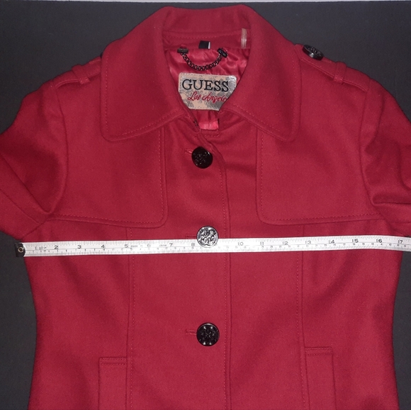 Guess Wool Blend Red Rouge Peacoat Fit & Flare Midi Swing Jacket  Lined Size XS - Picture 12 of 15